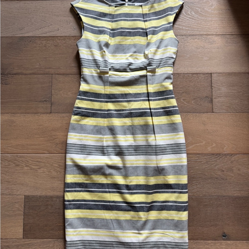 Calvin Klein Yellow and Gray Striped Midi Dress
